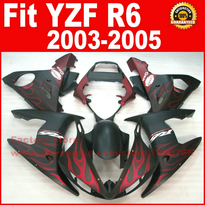 

Matte red flames Body kit for YAMAHA R6 fairings 2003 2004 2005 YZF r6 fairing kit 03 04 05 bodywork kits A9M8