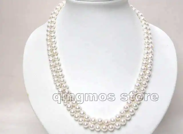 

SALE 6-7mm White High Quality AA Round Natural Freshwater PEARL 2 strands 17-18" Necklace -1428 Wholesale/retail Free ship