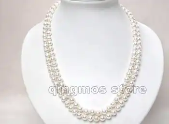 

SALE 6-7mm White High Quality AA Round Natural Freshwater PEARL 2 strands 17-18" Necklace -1428 Wholesale/retail Free ship