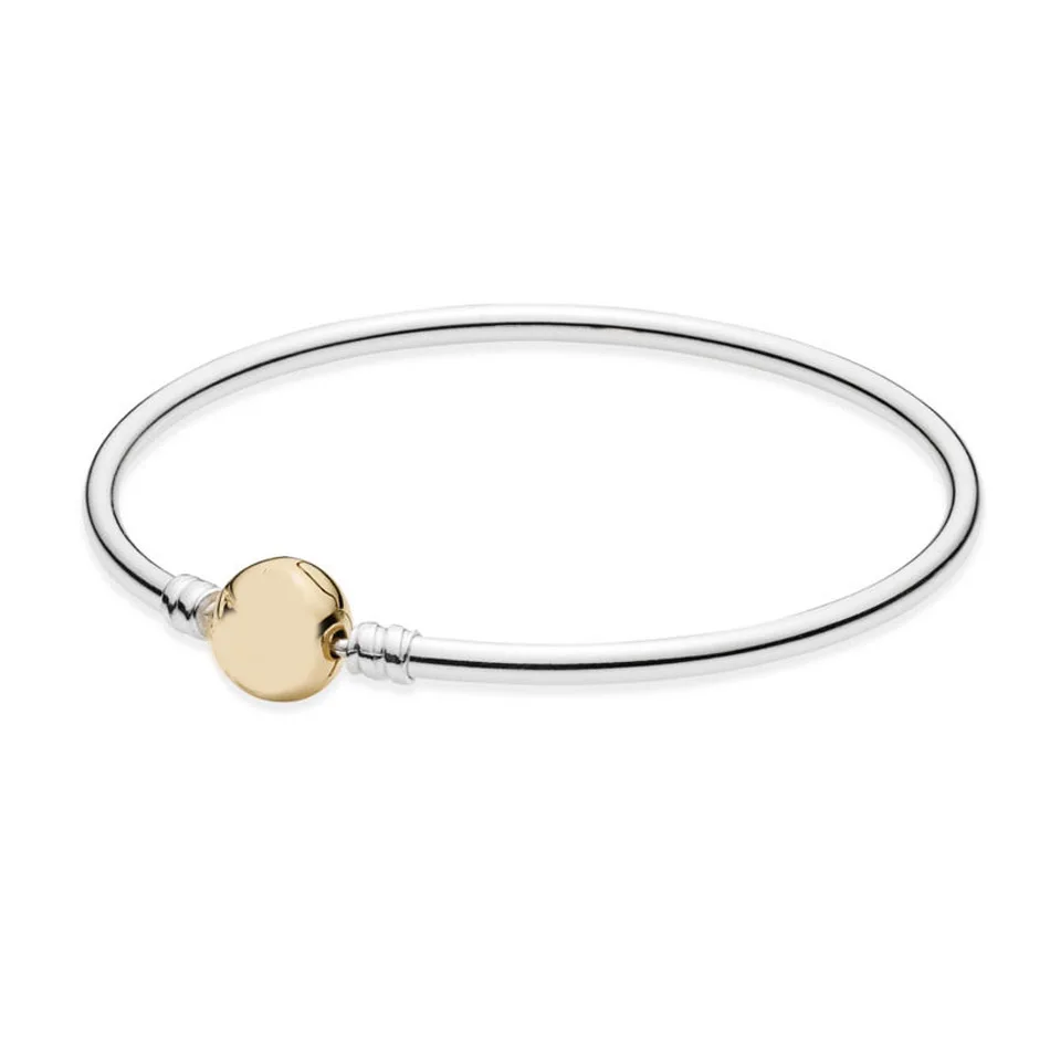 

Authentic 925 Sterling Silver Bracelet with Gold Colour Signature Clasp fit Pandora Bead Charm Pendant Dangle Girl Gift Bangle