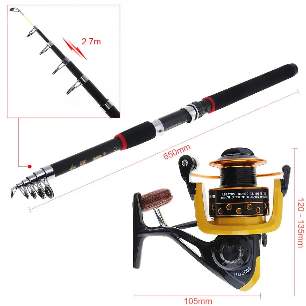 15pcs 2.4m Fishing Rod Reel Combos Full Kit Telescopic Spinning Pole Lure Line Hook Track Tool Set for Ocean Fishing