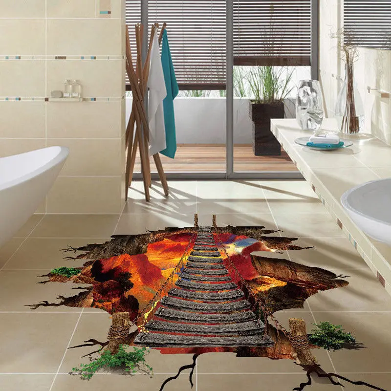 JX-LCLYL 3D Vinyl Removable Bridge Floor Wall Sticker Mural Decals Living Home Decor