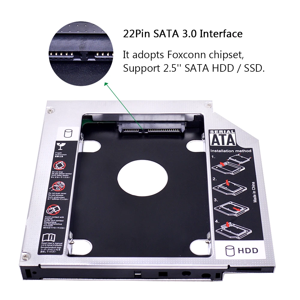 CHIPAL 2nd HDD Caddy 12,7 мм PATA IDE to SATA 3,0 для 2," SATA III чехол для SSD, HDD корпус для ноутбука ODD CD-ROM DVD-ROM Opticbay