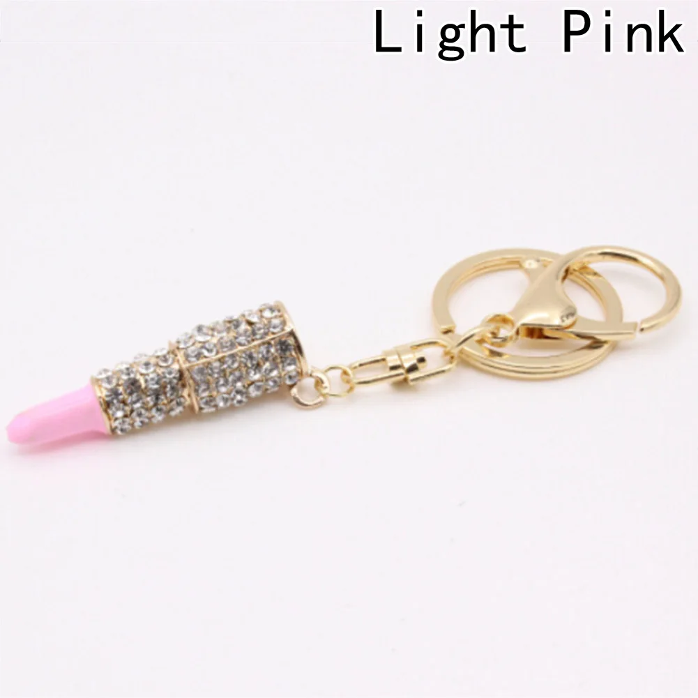 

Women Jewelry 5 Colors Charm Crystal Keychain Lipstick Key Holder Rhinestone Keyring Red Rose Pendant Key Chain Rings