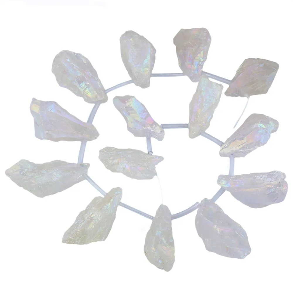 

TUMBEELLUWA Angel Aura Quartz Titanium Coated Natural Crystal Point Raw Stone Loose Beads Strand,for Jewelry Making Top Drilled