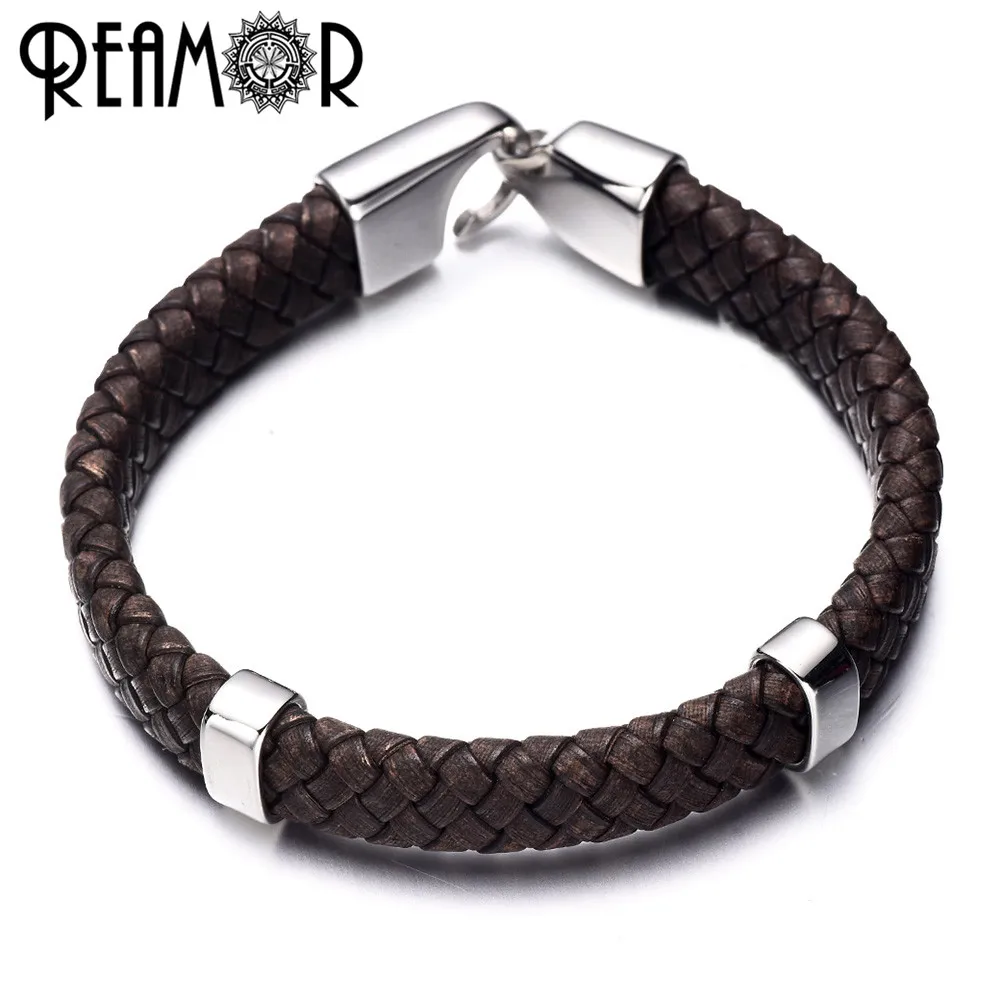 REAMOR 316L Stainless steel Hook Clasp For 10x5mm Licorice Leather Cord Men Bracelet Connectors Charms Jewelry Findings Making Jewelry Findings