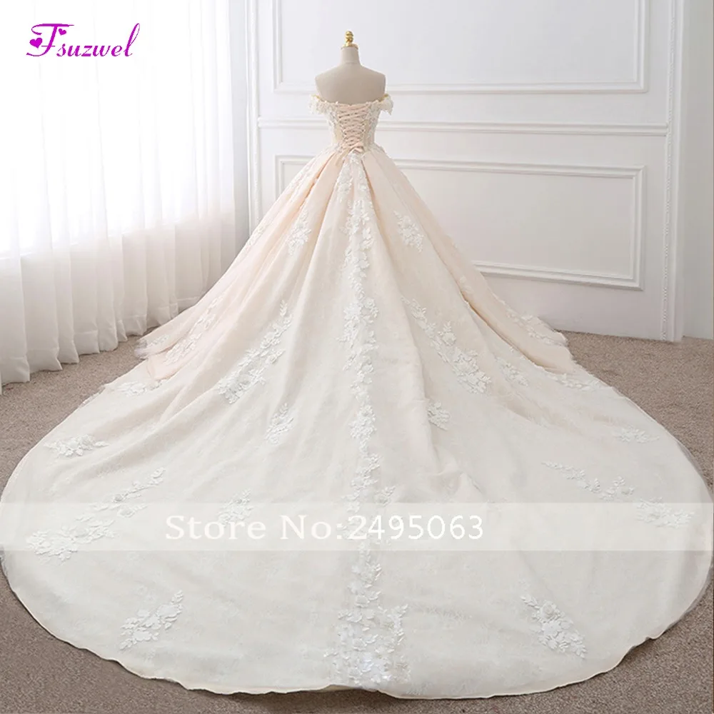 affordable wedding dresses Vestido de Noiva Appliques Lace Royal Train Princess Wedding Dress 2020 Luxury Pearls Flowers Boat Neck Ball Gown Bridal Dress affordable wedding dresses