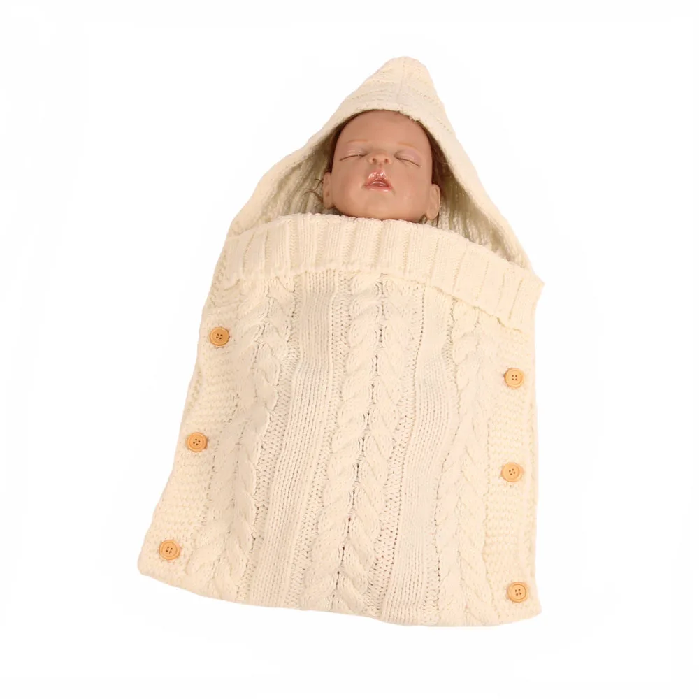 Спальный мешок для новорожденных, вязаная крючком зимняя коляска с капюшоном, Пеленальное Одеяло, мягкая однотонная накидка, вязаный мешок, постельные принадлежности