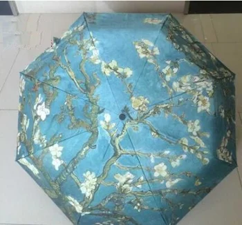 

Apricot Flower Three Folding Umbrellas Exquisite Outdoor Beach UV Sun Umbrella Women And Men Unisex anti-uv Umbrella Parasol