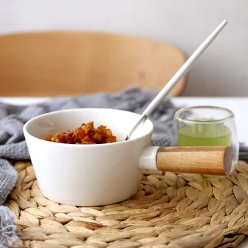 

Simple solid color bamboo handle white porcelain breakfast Salad spaghetti fruit dessert soup bowl