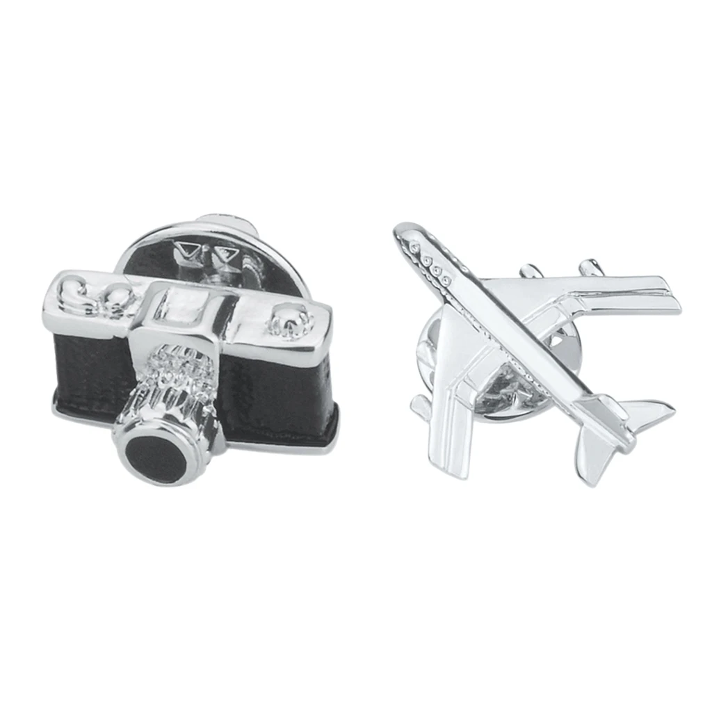 2 Piece 3D Camera Airplane Brooch Jewelry Men Women Suit Corsage Pin Collar Pin