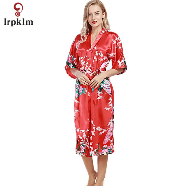 women long robe 2017 brand new ladies faux silk floral summer plus size robes for women