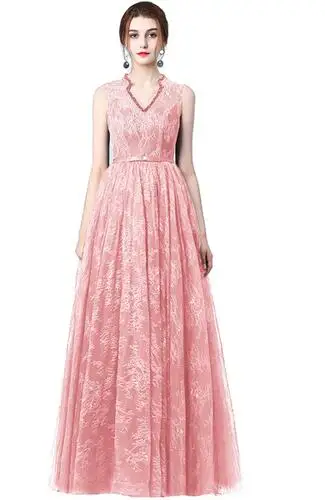 Ladybeauty Новое Элегантное Вечернее Платье, вечерние платья, платье с v-образным вырезом, украшенные бисером Длинные вечерние платья - Цвет: light pink