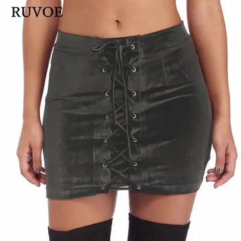 

Vintage Pencil Lace Up Velvet Pink Skirt Women Autumn Winter Criss Cross Short Bodycon Mini Sexy Skirt Casual High Waist Skirts
