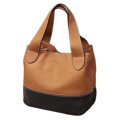

women genunie leather panelled bucket bag female real cowhide small tote handbag lady elegant soft color block one shoulder bag