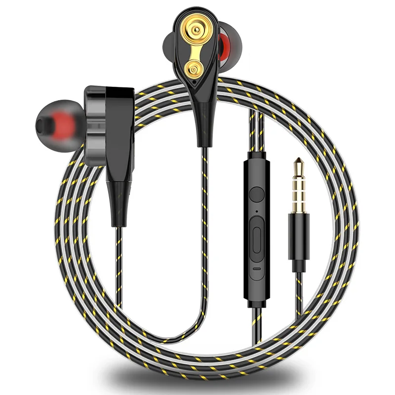 3.5 Double Unit Drive In-Ear Earphone Bass Subwoofer Wired Earphone With Mic Sport Headset For Iphone 6s Plus MP4 3.5mm Devices