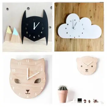 

Nursery & Kids Decor Clock Nordic Style Batman,cat,Bear Wall Hanging Wood Toys Model Baby Kid Room Furnish Artic Home Decoration