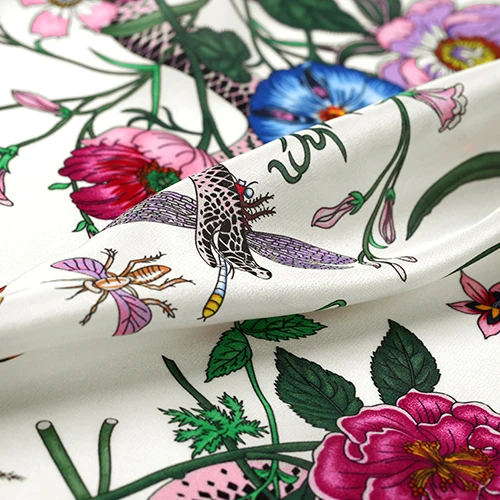 2017 новая Цветочная Весенняя цифровая печать тутового шелка натуральный креп DE