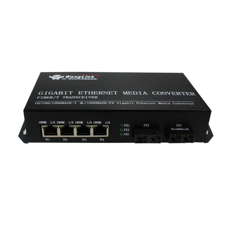 1.25G 2 fiber port 4 RJ45 port ethernet switch  10/100/1000M singlemode fiber optic media converter