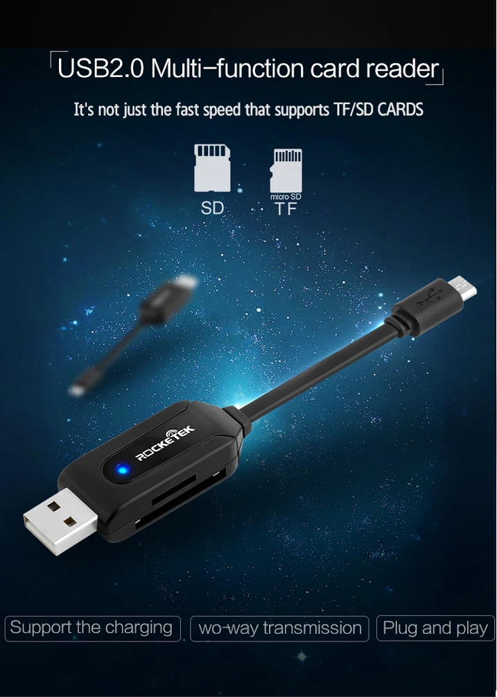 Rocketek micro usb 2,0 мульти 2 в 1 памяти otg телефон кард-ридер адаптер для SD/TF micro SD ПК компьютер Ноутбук аксессуары