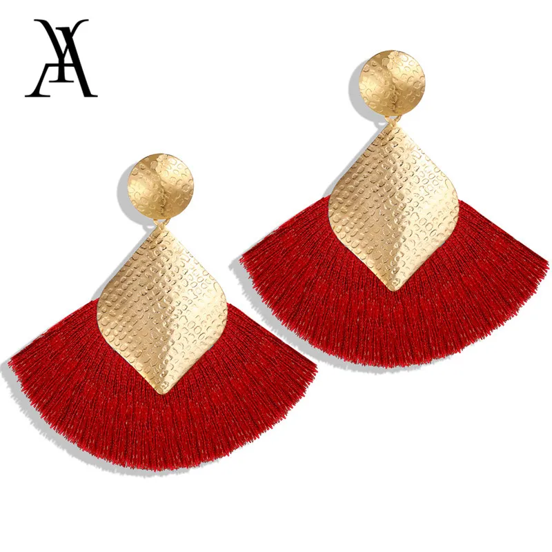

AY Vintage Patterned Metal Big Tassel Earrings For Women Bohemian 6 Colors Dangle Earring Handmade Statement Brincos Jewelry
