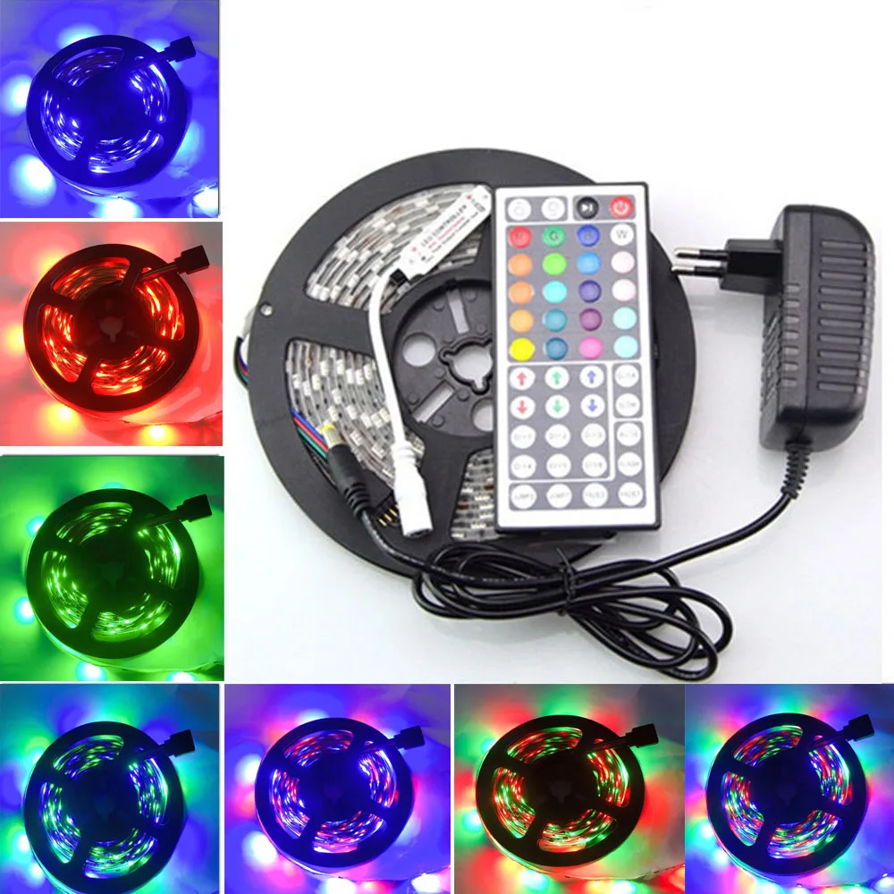 3528 5M RGB 300 LED SMD Flexible Light Strip Lamp+44 Key IR+12V 2A Power Supply