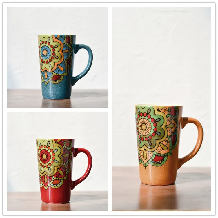European style high quality ceramic coffee mugs cup retro hand painted