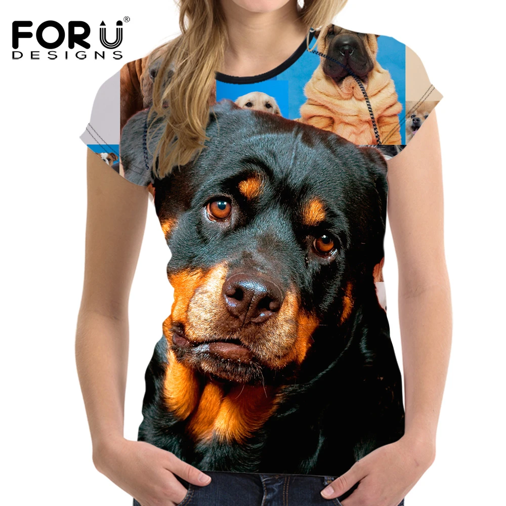 Forudesignsファッション女性のtシャツかわいい3dロットワイラー犬ガールoネックtシャツブランドデザインフィットネス半袖トップスサイズs Xxl T Shirt Cute Brand Women T Shirtfashion Women T Shirt Aliexpress