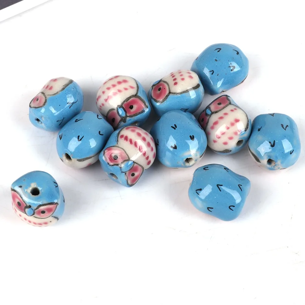 

Newest Lovely Ceramic beads Blue Owl pattern Beads Handmade DIY Jewelry Making Accessories 15.8mm 12.2mm 1pc
