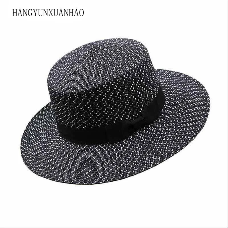 

Summer Flat Top Straw Hats Female Mixed Color Beach Hat Lady Boater Sun Caps Bow Panama Straw Fedora Women's Cap Snapback Gorras