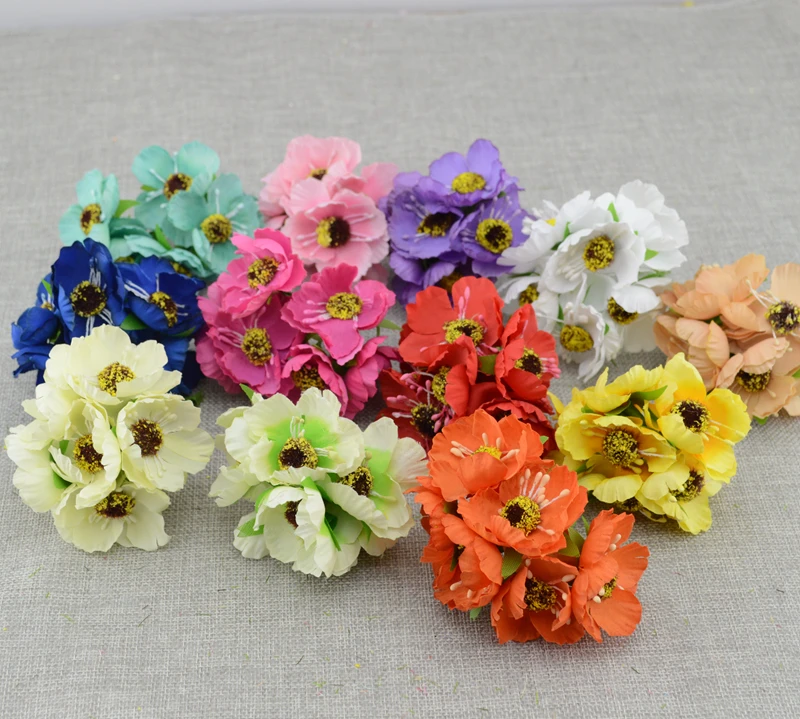 

Silk Flower 6pcs/lot Artificial Flower Wedding Car Home Decoration Bride Bouquet handmade simulation artificial cherry blossom