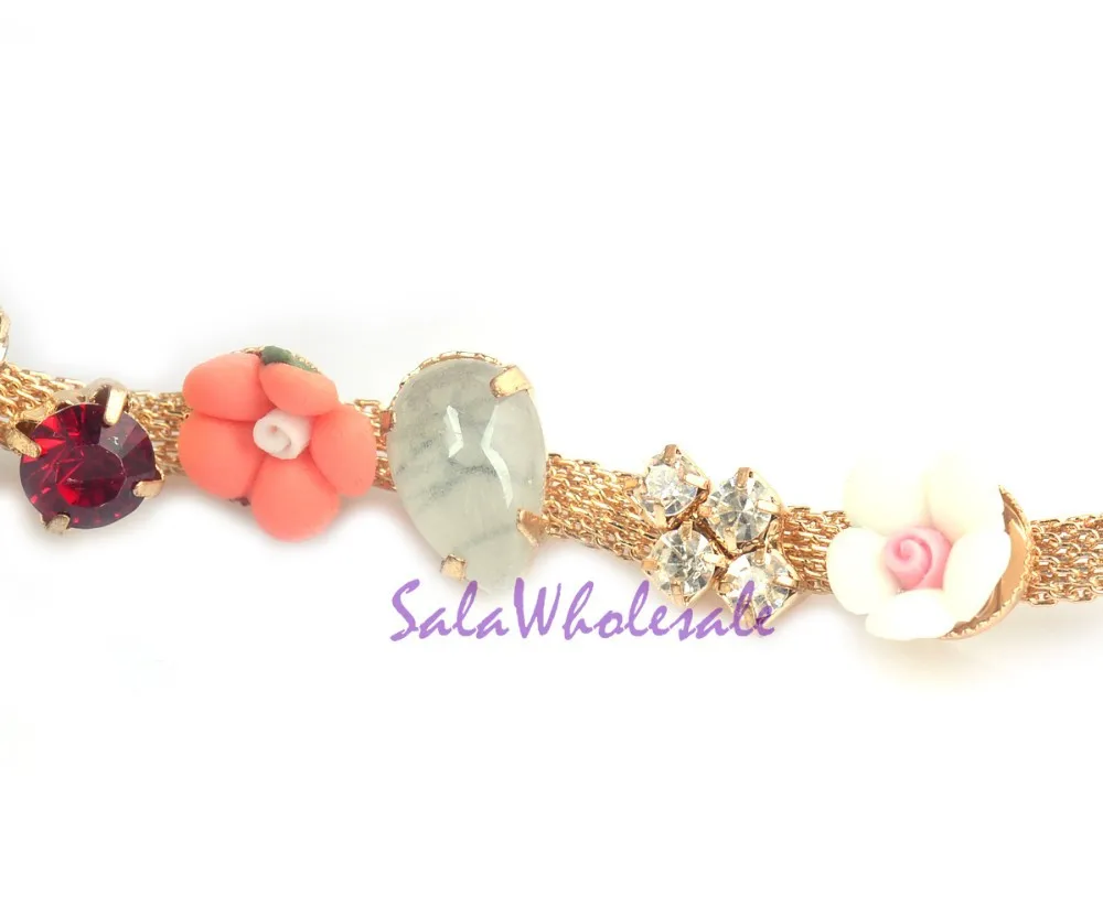 free shipping 1 yard mixed colors crystal flowers stone rhinestone chain applique trims for bridal wedding costume sewing Jewelry Findings