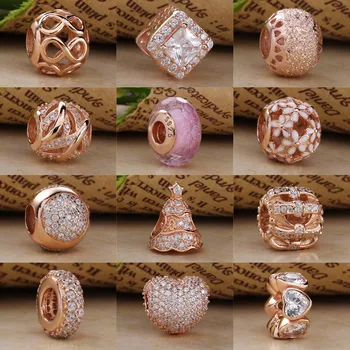 

Ajax 100% Real 925 Sterling Silver Heart Christmas hat Charm Shine & Clear CZ Rose Gold Beads Jewelry Making Women's Bracelet