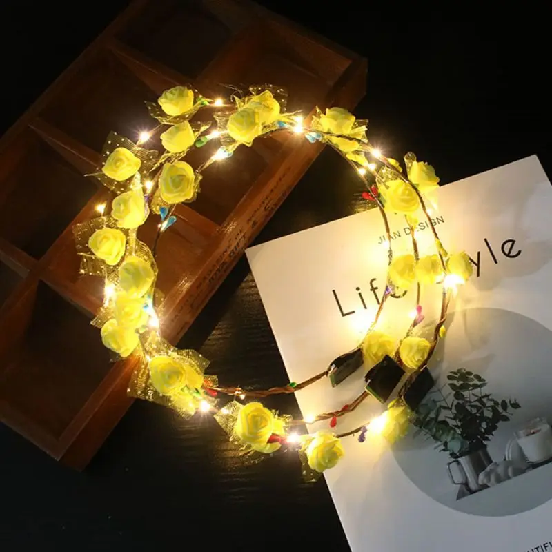 

Hawaii Vacation Women Girls LED Glowing Foam Flower Headband Wedding Party Flashing Garland Wreath Masquerade Luminous Hairband