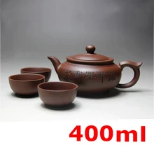 Yixing Keramik Teekanne Handgefertigten Porzellan Teekanne Tasse Gesetzt Lila Ton teekannen 400 ml Zisha Kung Fu Zeremonie Geschenk BONUS 3 TASSEN 50 ml