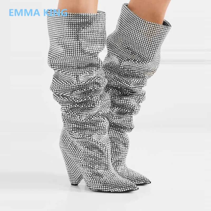 Tacones Rodilla Pista Zapatos Shown Del Alto Dedo Mujer Mujeres Alta Lujo En Picture Mucho Cristal Picture as Fiesta Tachonado De Tacón Resbalón Botas As Las In Pie Invierno La Bota 14qxw8d1