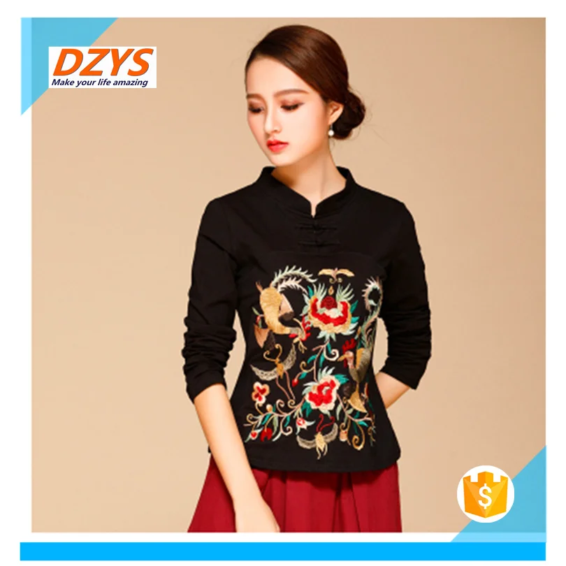 women's spring and summer new long-sleeved t-shirt embroidered plate buckle clothes02_