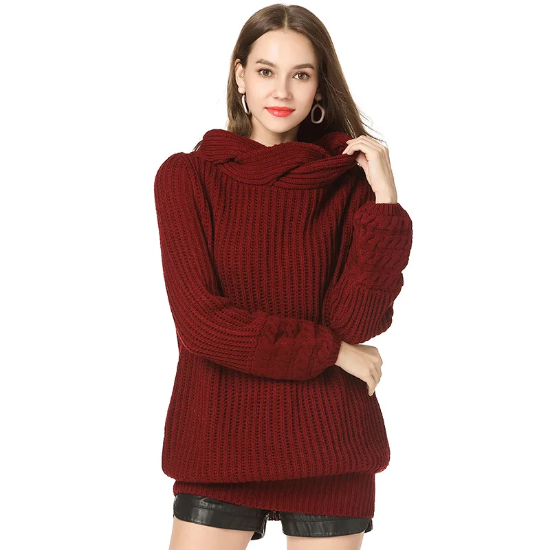 Autumn Women Long Sweater Female Pullovers Slash Neck Slim Sweatesr 2018 Winter New Fashion Solid Color Lady Basic Sweaters