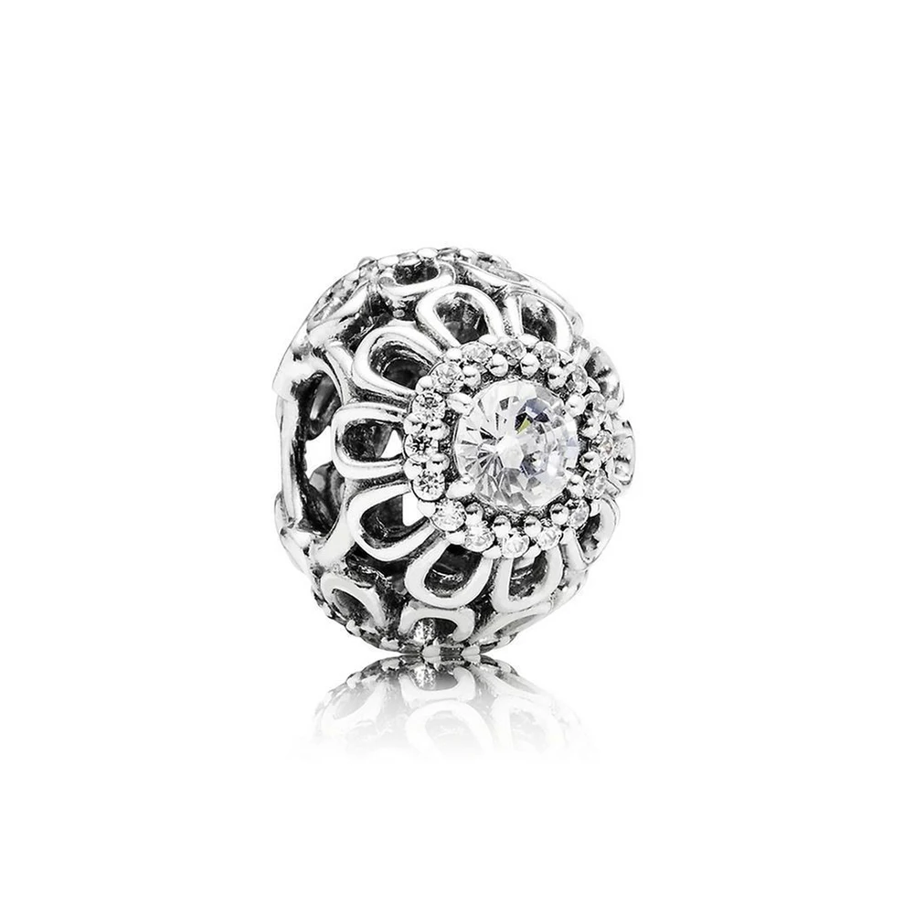 

NEW 100% 925 Sterling Silver Floral Brilliance Charm Clear CZ Bead Fits Original Bracelets DIY Jewelry For Mother Gift