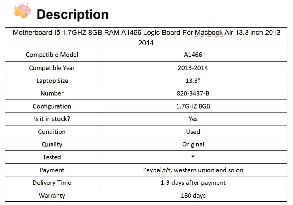 Используется для Macbook Air ram 2013 год материнская плата 13," A1466 i7 Материнская плата 1,7 ГГц 8 Гб 820-3437-B