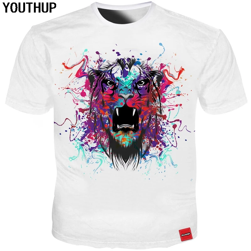 Лето 2020 белая футболка YOUTHUP для мужчин и женщин футболки с 3d принтом тигра