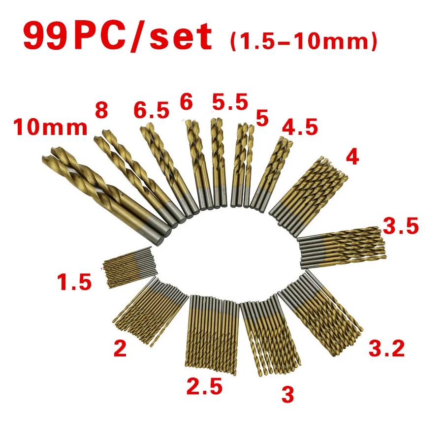 

HILDA 50/99 Pcs/Set Twist Drill Bit Set Saw Set HSS High Steel Titanium Coated Drill Woodworking Wood Tool For Metal