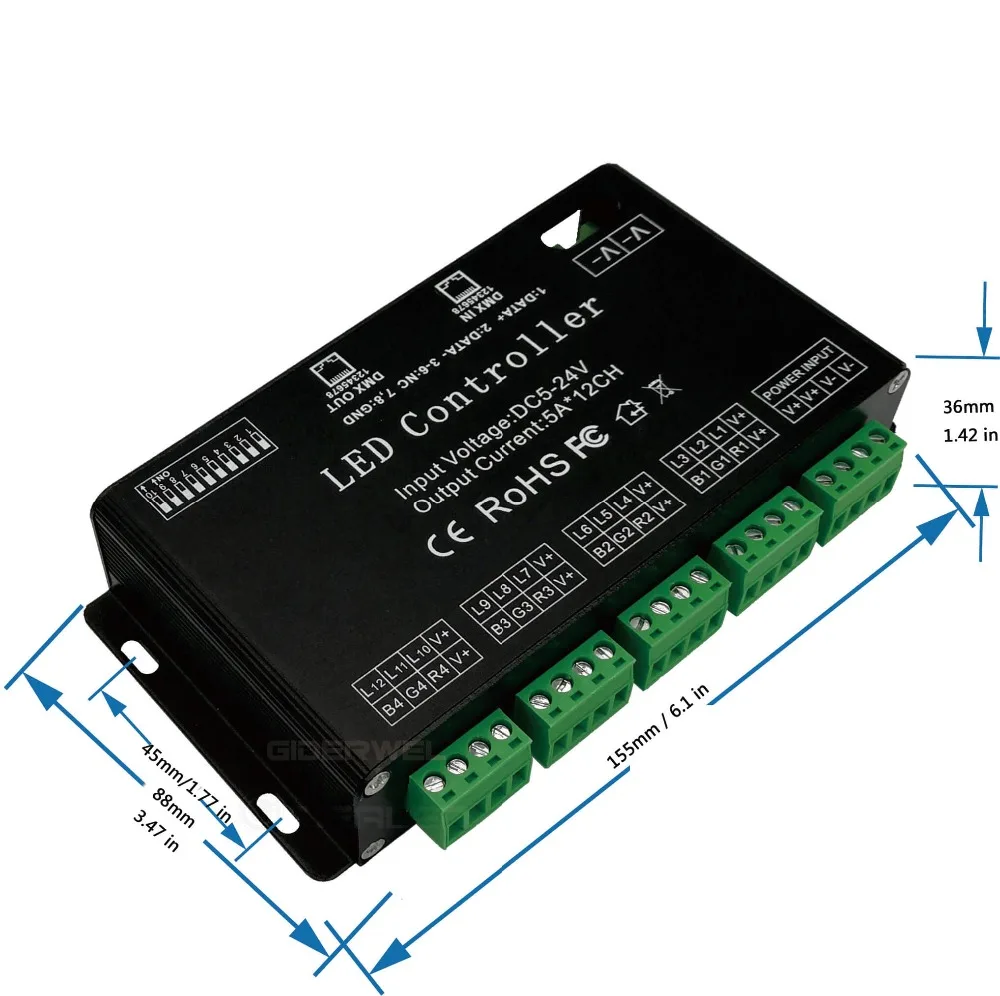 12 канальный DMX декодер RGB DMX512 Контроллер входного DC5V-24V 60A диммер драйвер для rgb rgbw полосы и светодиодный модуль светильник