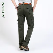 Осенне-зимние мужские брюки карго, брендовые IN-YESON, хлопок, много карманов, толстые флисовые тактические брюки карго, мужские брюки размера плюс 42