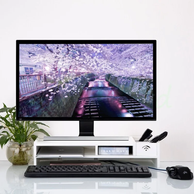 

New Desktop Monitor Stand Computer Screen Riser Wood Shelf Plinth Laptop Firm Strong Laptop Stand Holder For Notebook TV