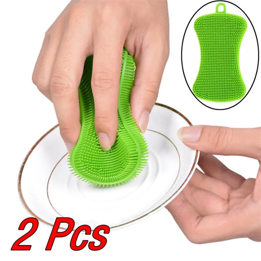 

TENSKE 2Pcs Silicone Dish Washing Sponge Scrubber Kitchen Cleaning Antibacterial Tool High Quality Kitchen Cleaning Brushes Tool