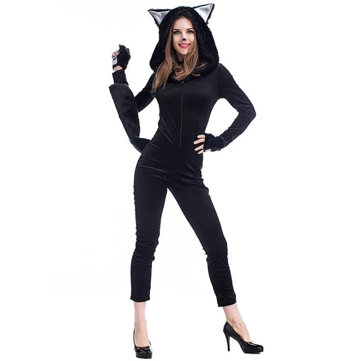 Free pp Winter Halloween Adult Black Cat Costume For Woman's Cosplay  Costumes Attached Cuddly Animal Clothes Disfraces Adultos|costume for women| disfraces adultoscat costumes for women - AliExpress