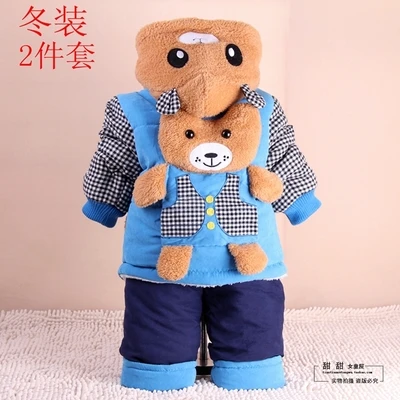 

Baby Set 2015 Winter Boy or Kids Ultra Thick Super Warm Suit Boys Cartoon Fashion Lattice Pattern Coat+Pants (Two Piece Sets)