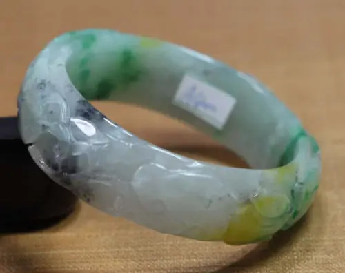 

02114 NATURE BEAUTIFUL CARVING GREEN YELLOW JADE JADEITE BRACELET BANGLE