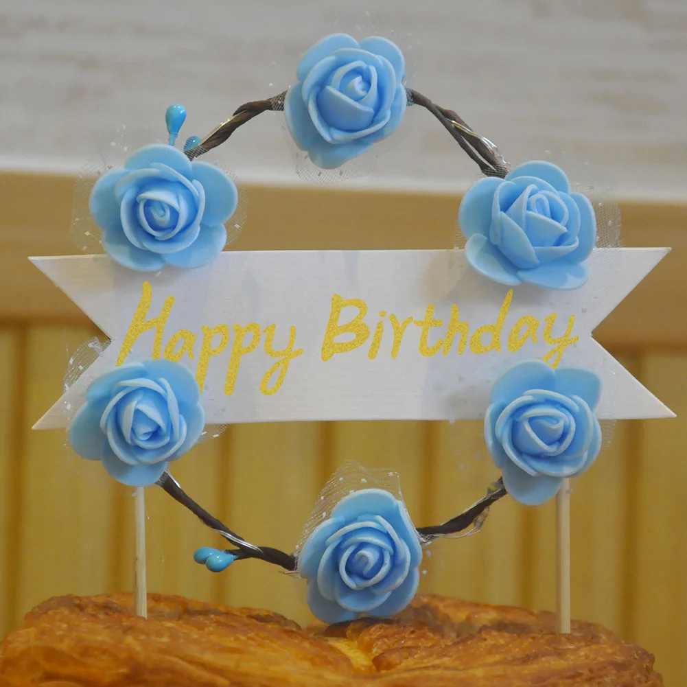 Party Supplies Birthday Dessert Reusable Anniversary Exquisite Cake Topper Romantic Flower Garland DIY LED Lighting Gift Flag